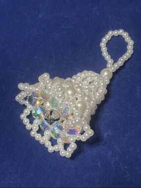 Pearlescent Beaded Bell Ornament with Iridescent Accents - White